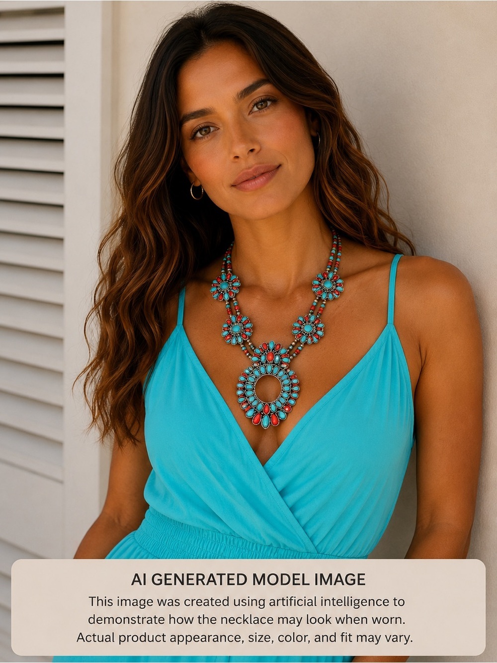 Unbranded Southwest Red & Turquoise Howlite Necklace Adjustable 22-24 inches
